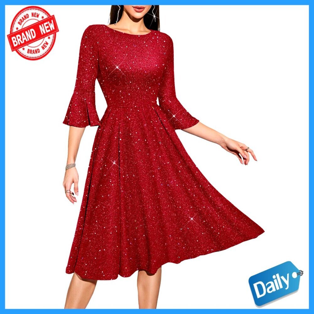 Vintage Bell Sleeve Dress Elegant Cocktail Wedding Guest Church Modest